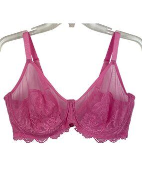 SheCurve Full Coverage Pink Lace Minimizer Unlined Underwire Bra Womens Size 38E